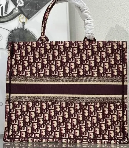 Dior 1:1 Mirror Replica Oblique Book Tote Burgundy Embroidery Multicolor Christian Dior Replica Book Totes