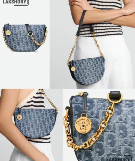 Dior Star Denim Blue Leather Oblique Jacquard Fabric Bag 29CM/11.4IN Christian Dior Other Styles