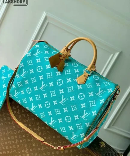 Louis Vuitton 1:1 Mirror Replica Calfskin Monogram Speedy P9 Bandouliere 40 Turquoise 40CM/15.7IN Louis Vuitton Replica Speedy