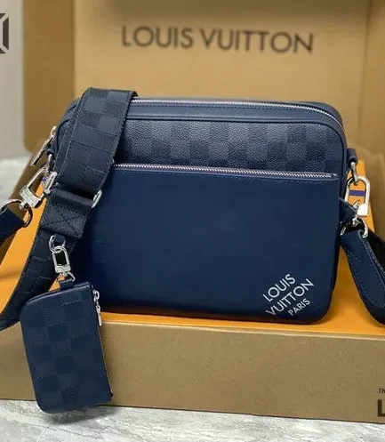 Louis Vuitton 1:1 Mirror Replica Damier Graphite Infini 3D Trio Messenger Blue 25CM/9.8IN Louis Vuitton Replica Pochette Accessories
