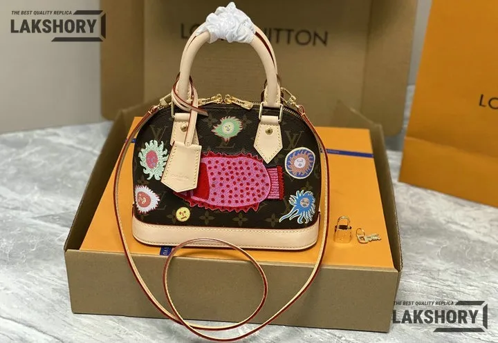 Louis Vuitton 1:1 Mirror Replica Monogram LV x YK Alma BB Bag 23.5CM/9.3IN Louis Vuitton Replica Alma Louis Vuitton 1:1 Mirror Replica Monogram LV x YK Alma BB Bag 23.5CM/9.3IN Louis Vuitton Replica Alma