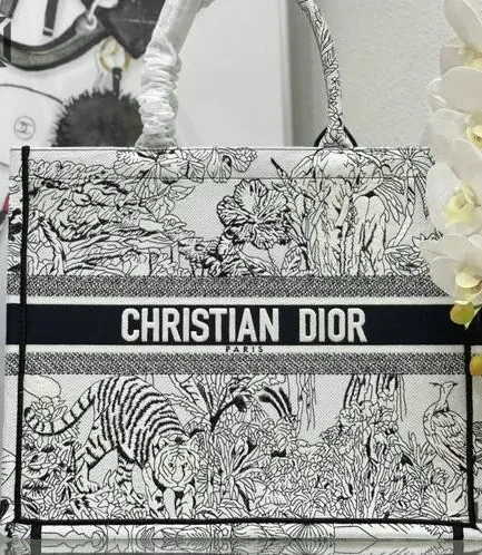 Dior 1:1 Mirror Replica Canvas Embroidered Toile De Jouy Book Tote Blue Christian Dior Replica Book Totes