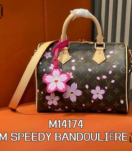 Louis Vuitton 1:1 Mirror Replica LV X TM Cherry Blossom Speedy Bandouliere 25 Sakura Brown 25CM/9.8IN Louis Vuitton Replica Speedy
