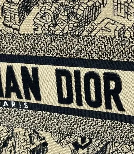 Dior 1:1 Mirror Replica Canvas Plan De Paris Book Tote Beige/Black 42CM/16.5IN Christian Dior Replica Book Totes