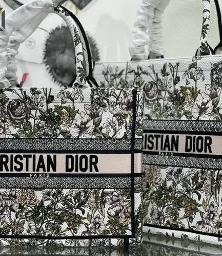 Dior 1:1 Mirror Replica Dior Book Tote White D-Floral Multicolor  Embroidery Christian Dior Replica Book Totes