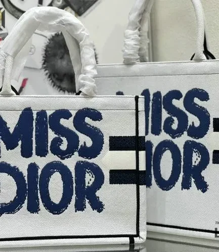 Dior 1:1 Mirror Replica White Embroidery Canvas Miss Graffiti Book Tote Christian Dior Replica Book Totes