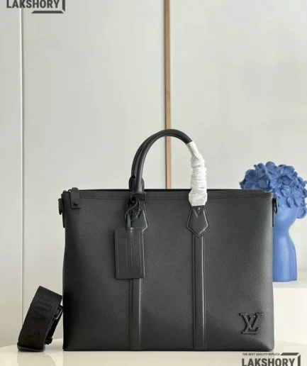 Louis Vuitton 1:1 Mirror Replica Lock It Tote LV Aerogram Black 43CM/16.9IN Louis Vuitton Replica Business Bags