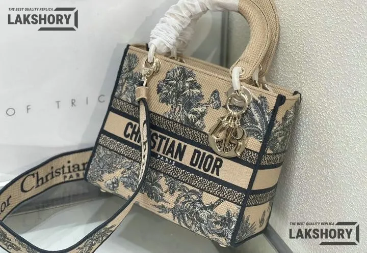 Dior 1:1 Mirror Replica Dioriviera Lady D-Lite Beige Toile de Jouy Palms 24CM/9.4IN Christian Dior Replica Lady Dior 1:1 Mirror Replica Dioriviera Lady D-Lite Beige Toile de Jouy Palms 24CM/9.4IN Christian Dior Replica Lady