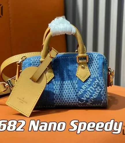 Louis Vuitton 1:1 Mirror Replica Damier Denim Speedy Bandouliere 16 Bleu 16CM/6.3IN Louis Vuitton Replica Speedy