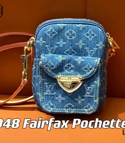 Louis Vuitton 1:1 Mirror Replica Denim Fairfax Pochette Blue 18CM/7.1IN Louis Vuitton Replica Pochette Accessories