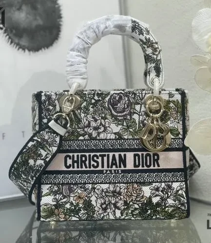 Dior 1:1 Mirror Replica Lady D-Lite White Multicolor D-Floral 24CM/9.4IN Christian Dior Replica Lady