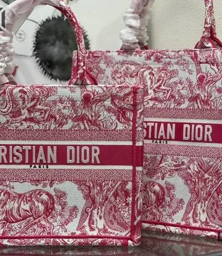 Dior 1:1 Mirror Replica Dioriviera Pink Toile de Jouy Book Tote Christian Dior Replica Book Totes
