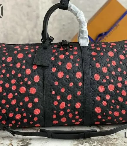 Louis Vuitton 1:1 Mirror Replica X Yayoi Kusama Keepall Bandouliere 50 Black/Red Empreinte 50CM/19.7IN Louis Vuitton Replica Keepall
