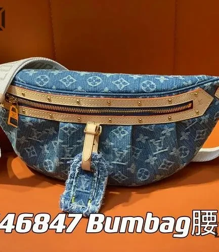 Louis Vuitton 1:1 Mirror Replica Denim High Rise Bumbag Blue 38CM/15IN Louis Vuitton Replica Bumbag