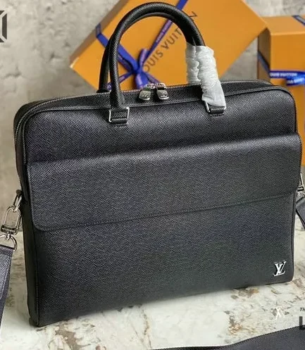 Louis Vuitton 1:1 Mirror Replica Taiga Alex Leather Briefcase Black 38CM/15IN Louis Vuitton Replica Business Bags