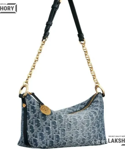 Dior Diorstar Chain Blue Denim Oblique Jacquard Hobo Bag 28.5CM/11.2IN Christian Dior Other Styles