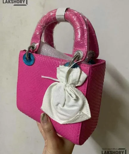 Dior 1:1 Mirror Replica Metallic Mini Pink Python Lady Dior 17CM/6.7IN Christian Dior Replica Lady