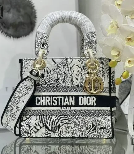 Dior 1:1 Mirror Replica Toile de Jouy Voyage Lady D-Lite White 24CM/9.4IN Christian Dior Replica Lady