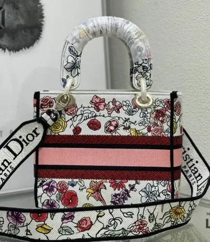 Dior 1:1 Mirror Replica Florilegio Lady D-Lite White Multicolor 24CM/9.4IN Christian Dior Replica Lady
