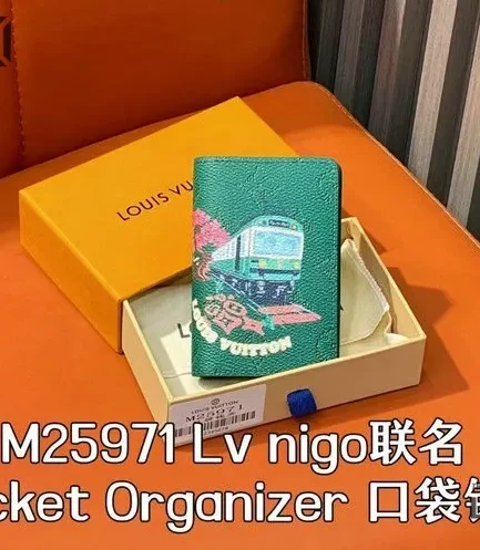 Louis Vuitton 1:1 Mirror Replica Pocket Organizer Japan Inspired Green 7.5CM/3IN Louis Vuitton Replica Wallets