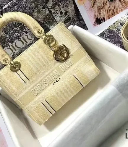 Dior 1:1 Mirror Replica Medium Embroidered Stripes Lady D-Lite 24CM/9.4IN Christian Dior Replica Lady