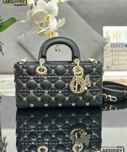 Dior 1:1 Mirror Replica Lambskin Lady D-Joy Embellished Tote 26CM/10.2IN Christian Dior Replica Lady