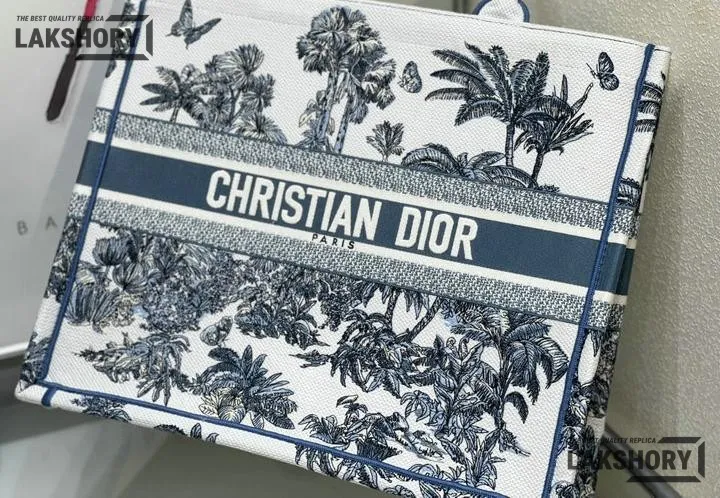 Dior 1:1 Mirror Replica Dioriviera Book Tote Toile de Jouy Palms White & Blue Christian Dior Replica Book Totes Dior 1:1 Mirror Replica Dioriviera Book Tote Toile de Jouy Palms White & Blue Christian Dior Replica Book Totes