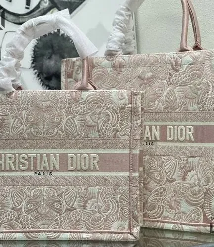 Dior 1:1 Mirror Replica Book Tote Peach Pink & White D-Butterfly Paisley Christian Dior Replica Book Totes