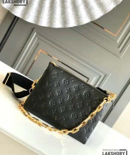 Louis Vuitton 1:1 Mirror Replica Lambskin Embossed Monogram Coussin PM Black 26CM/10.2IN Louis Vuitton Replica Coussin