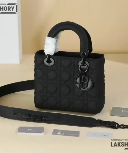Dior 1:1 Mirror Replica Ultra Matte Calfskin Black Mini Lady Dior 20CM/7.9IN Christian Dior Replica Lady