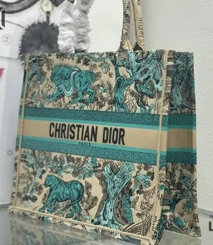 Dior 1:1 Mirror Replica Embroidered Dioriviera Book Tote Aquamarina Christian Dior Replica Book Totes