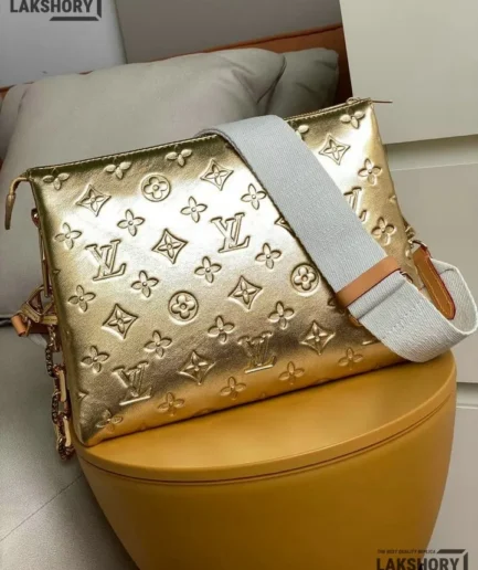 Louis Vuitton 1:1 Mirror Replica Lambskin Embossed Monogram Coussin PM Gold 26CM/10.2IN Louis Vuitton Replica Coussin