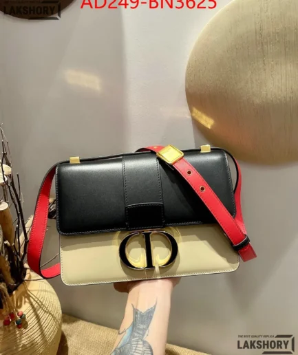 Dior 1:1 Mirror Replica Tri-Color 30 Montaigne Box Flap Red Navy Blue 24CM/9.4IN Christian Dior Replica 30 Montaigne