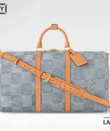 Louis Vuitton 1:1 Mirror Replica Keepall Bandouliere 50 Damier Denim 3D Blue 50CM/19.7IN Louis Vuitton Replica Keepall
