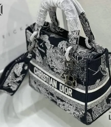 Dior 1:1 Mirror Replica Zodiac Toile De Jouy Lady D-Lite Black 24CM/9.4IN Christian Dior Replica Lady