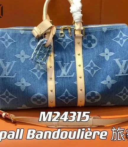 Louis Vuitton 1:1 Mirror Replica Denim LV Remix Keepall Bandouliere 45 Blue 45CM/17.7IN Louis Vuitton Replica Keepall