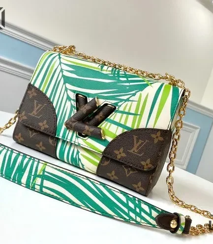 Louis Vuitton 1:1 Mirror Replica Monogram Palm Twist Shoulder Bag MM Green White 23CM/9.1IN Louis Vuitton Replica Twist
