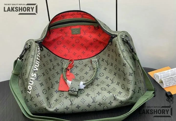 Louis Vuitton 1:1 Mirror Replica Keepall Bandouliere Khaki Green/Vermillion Red Louis Vuitton Replica Keepall Louis Vuitton 1:1 Mirror Replica Keepall Bandouliere Khaki Green/Vermillion Red Louis Vuitton Replica Keepall