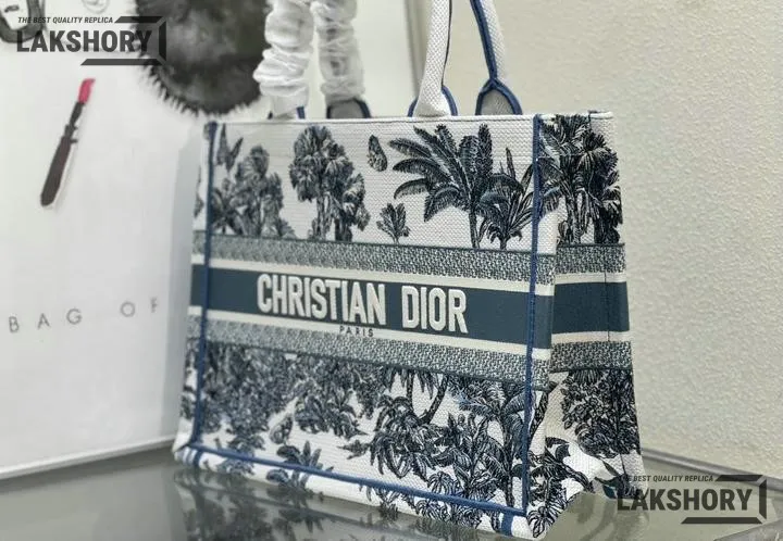 Dior 1:1 Mirror Replica Dioriviera Book Tote Toile de Jouy Palms White & Blue Christian Dior Replica Book Totes Dior 1:1 Mirror Replica Dioriviera Book Tote Toile de Jouy Palms White & Blue Christian Dior Replica Book Totes