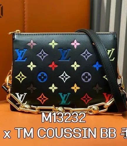 Louis Vuitton 1:1 Mirror Replica LV X TM Lambskin Embossed Coussin BB Black Multicolor 21CM/8.3IN Louis Vuitton Replica Coussin