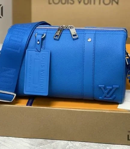 Louis Vuitton 1:1 Mirror Replica Grained Calfskin Aerogram City Keepall Bright Blue 27CM/10.6IN Louis Vuitton Replica Keepall
