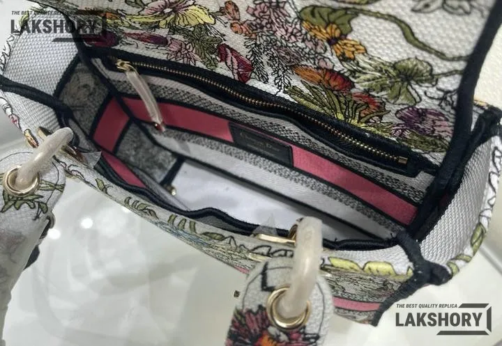Dior 1:1 Mirror Replica Medium Lady D-Lite Embroidery Multicolor 24CM/9.4IN Christian Dior Replica Lady Dior 1:1 Mirror Replica Medium Lady D-Lite Embroidery Multicolor 24CM/9.4IN Christian Dior Replica Lady