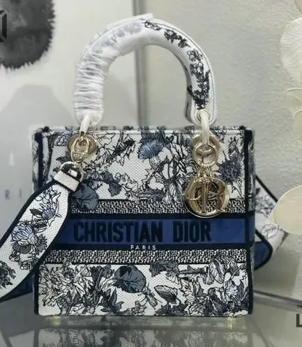Dior 1:1 Mirror Replica Medium Lady D-Lite Latte Chardons Motif 24CM/9.4IN Christian Dior Replica Lady