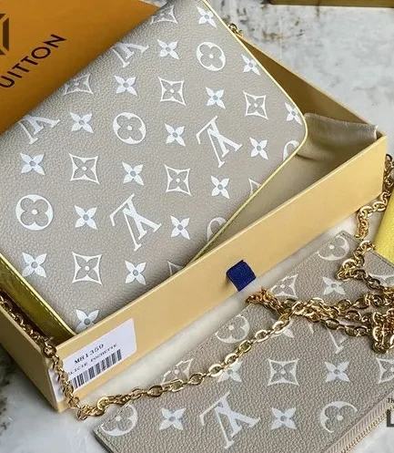 Louis Vuitton 1:1 Mirror Replica Spring in the City Felicie Pochette Chain Wallet Pink Beige Yellow 21CM/8.3IN Louis Vuitton Replica Pochette Accessories