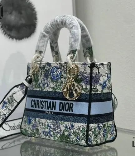 Dior 1:1 Mirror Replica Lady D-Lite Multicolor D-Floral Lite Blue 24CM/9.4IN Christian Dior Replica Lady