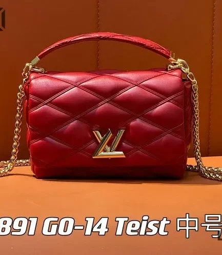Louis Vuitton 1:1 Mirror Replica Lambskin Malletage Top Handle GO-14 MM Red 23CM/9.1IN Louis Vuitton Replica Twist