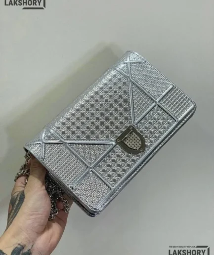 Dior 1:1 Mirror Replica Metallic Patent Micro-Cannage Diorama Flap 19CM/7.5IN Christian Dior Other Styles