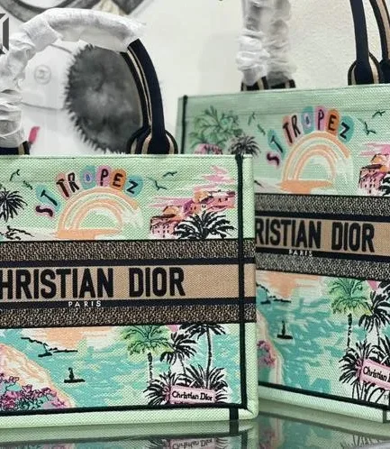 Dior 1:1 Mirror Replica Natural Embroidered Cotton Souvenir Book Tote Christian Dior Replica Book Totes