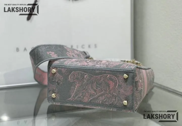 Dior 1:1 Mirror Replica Toile De Jouy Rivera Lady D-Lite Gray Pink 24CM/9.4IN Christian Dior Replica Lady Dior 1:1 Mirror Replica Toile De Jouy Rivera Lady D-Lite Gray Pink 24CM/9.4IN Christian Dior Replica Lady
