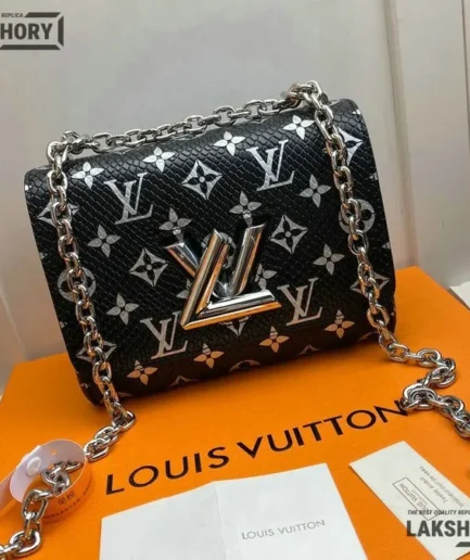Louis Vuitton 1:1 Mirror Replica Black/Silver Monogram Python Twist PM Bag 18CM/7.1IN Louis Vuitton Replica Twist